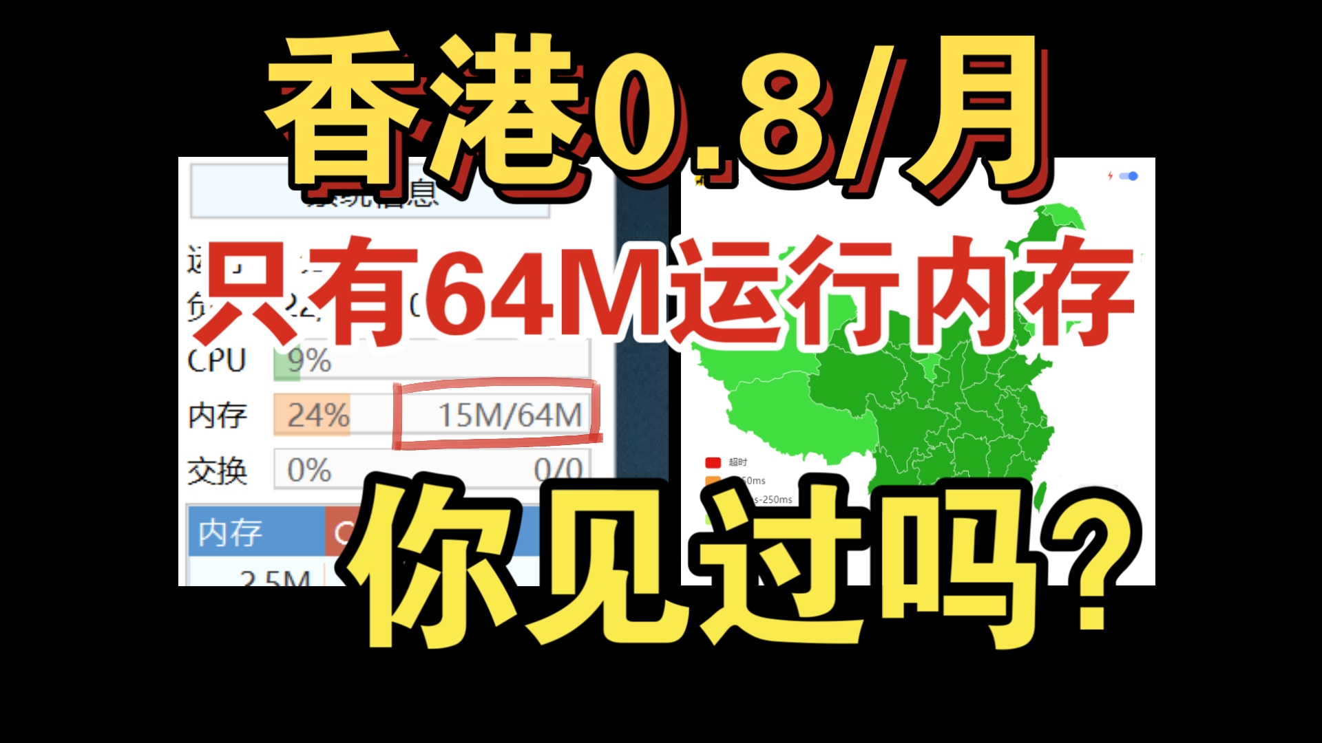 挑战全网最小64M运行内存香港服务器