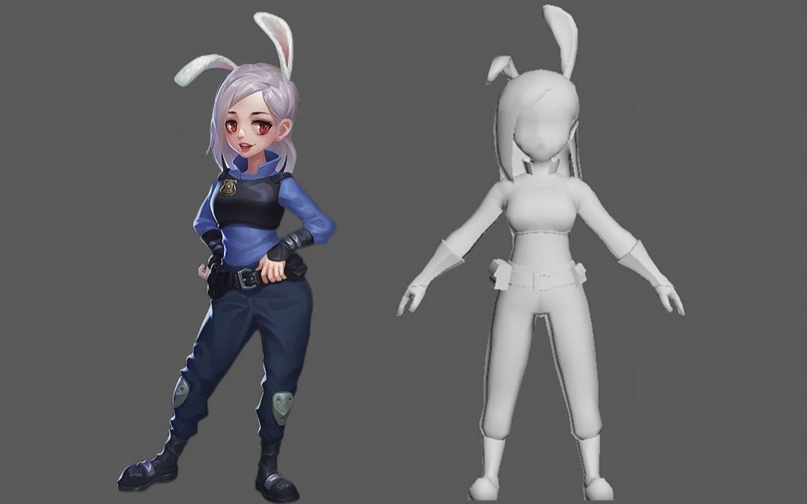 【3dmax】3d动漫人物"兔子警官"基础模型制作,3dmax模型布线技巧教学