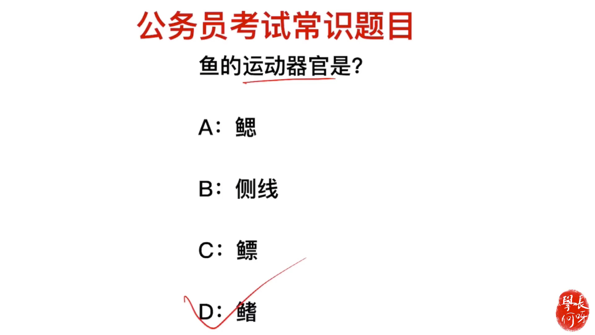 公务员考试:鱼的运动器官是什么?鱼鳍吗哔哩哔哩bilibili