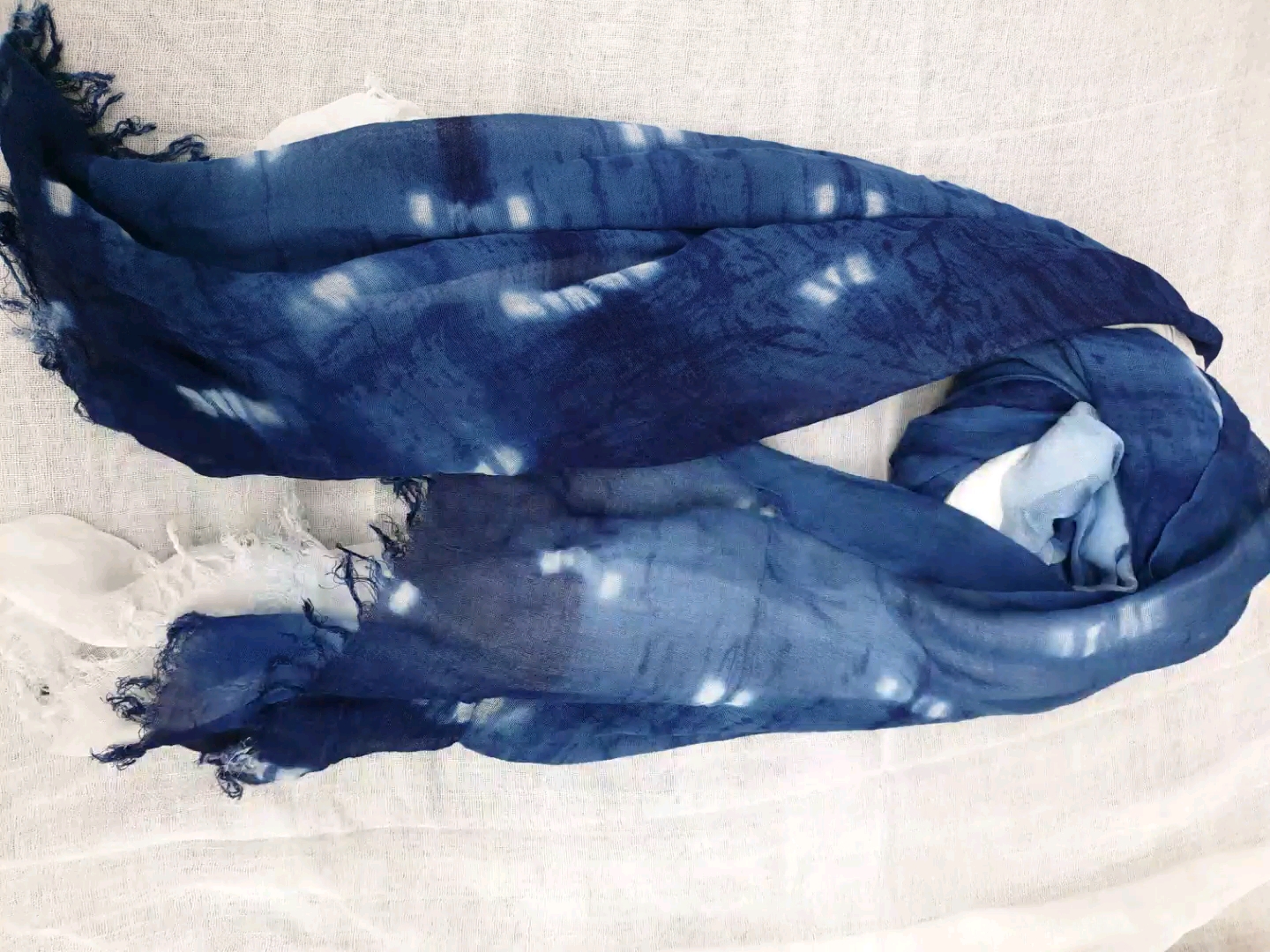 扎染蓝染手工植物染色棉麻围巾