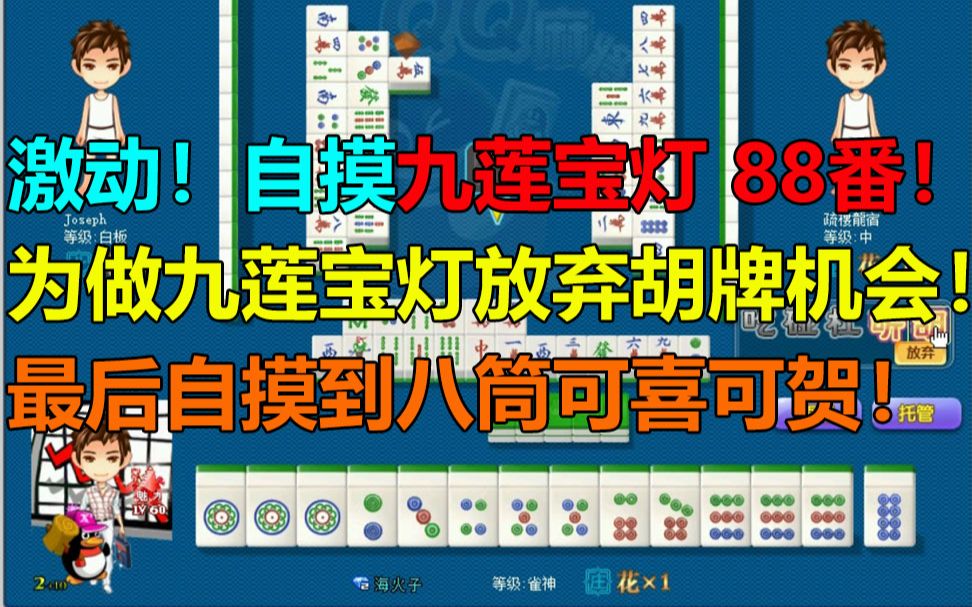 【第500局】最高番种九莲宝灯88番登场!为做九莲宝灯放弃胡牌,最后自摸八筒可喜可贺!桌游棋牌热门视频