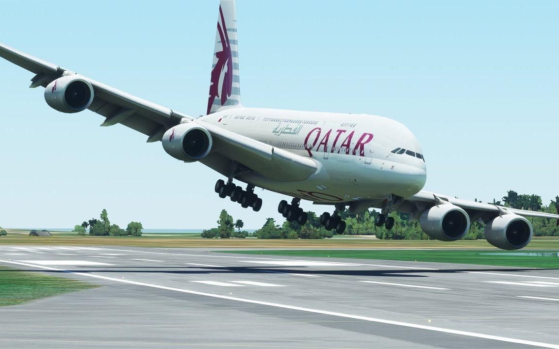 最佳技能飞行员!卡塔尔空客a380在槟城机场危险着陆丨mfs