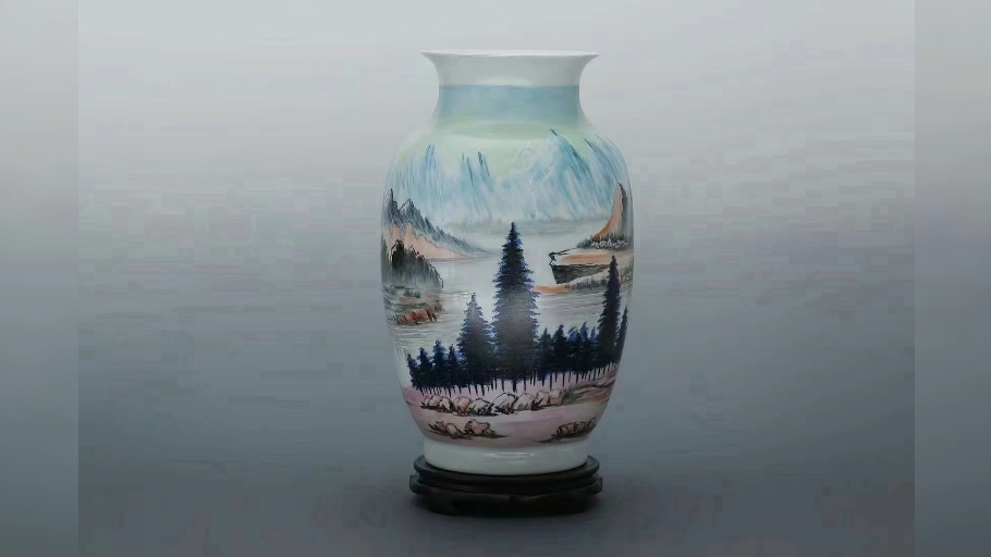 黄建南瓷器《江山揽胜》釉上新彩瓶,国宝级艺术家新品