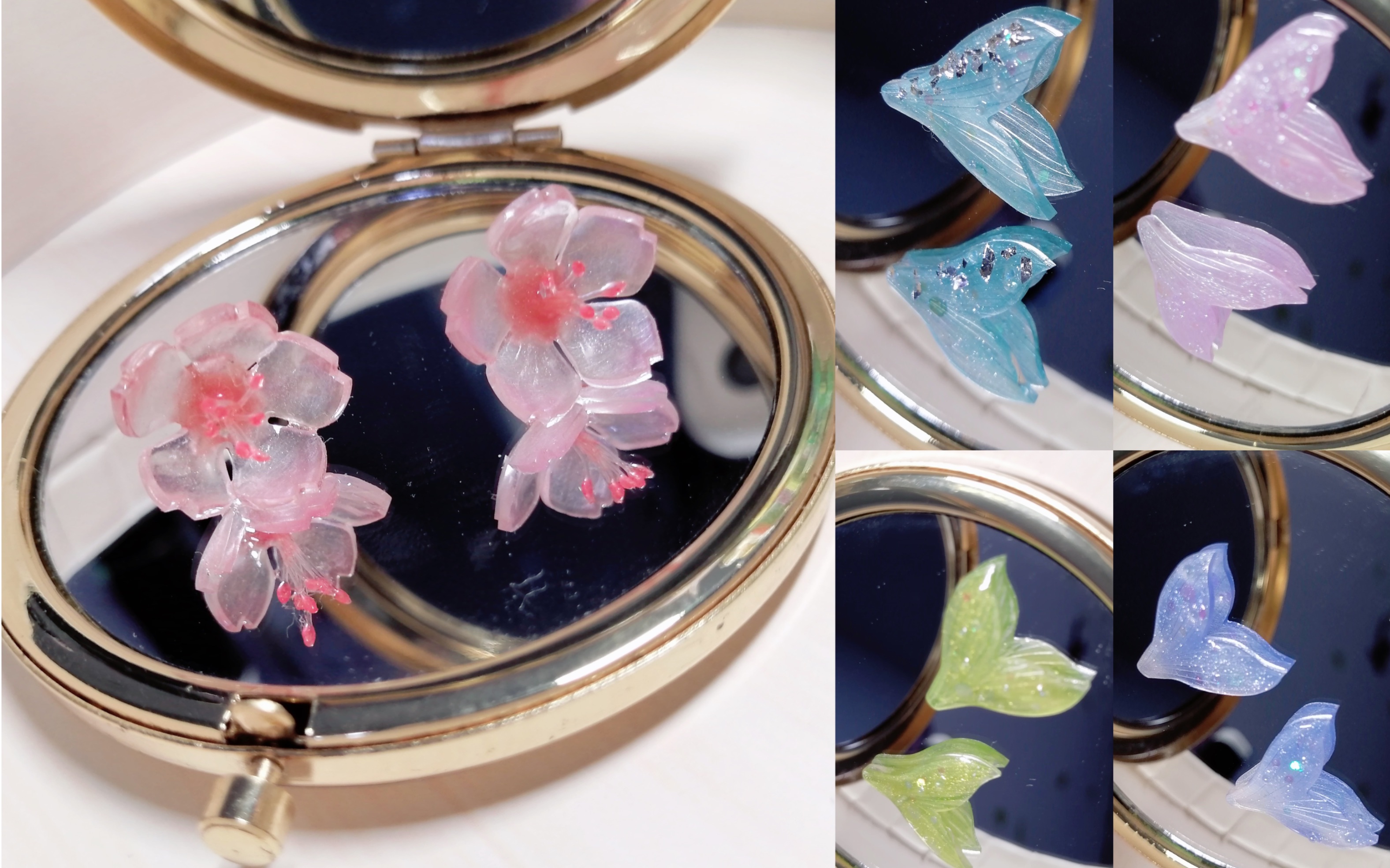 热缩片耳饰樱花鱼尾