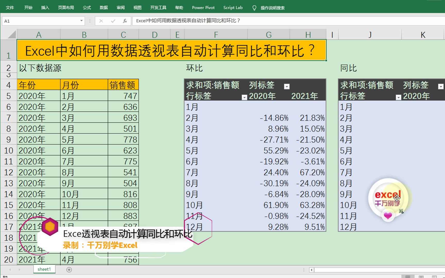 Excel中如何用数据透视表自动计算同比和环比?哔哩哔哩bilibili