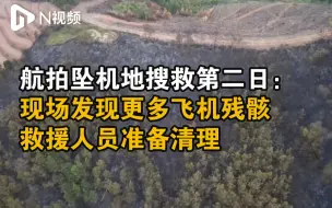 Скачать видео: 航拍坠机地搜救第二日：三面环山，现场有更多飞机残骸被发现