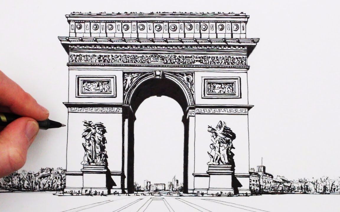 法国凯旋门简笔画图片