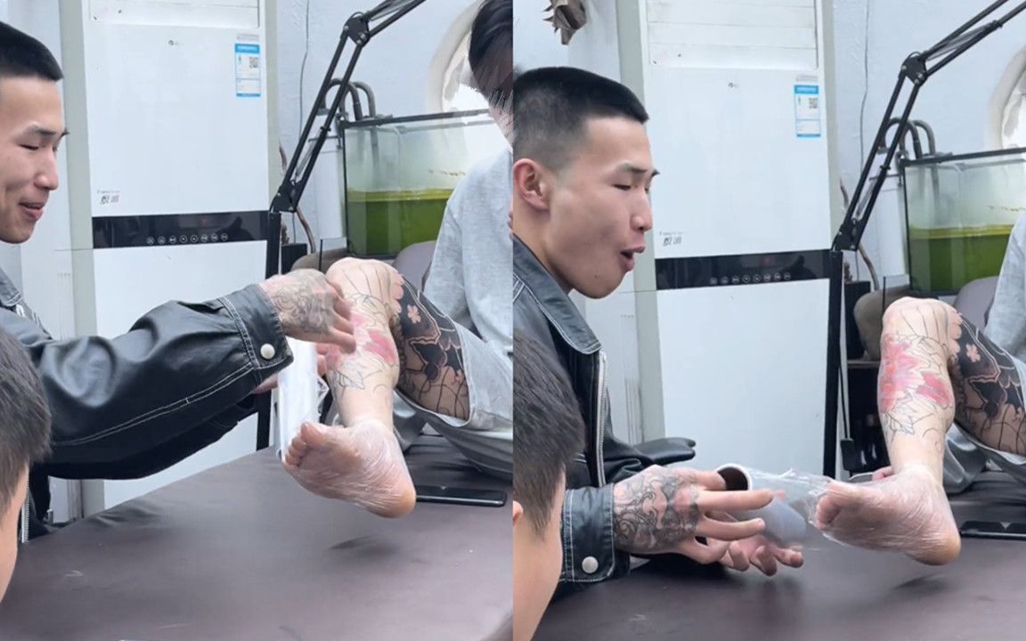客人脚太臭纹身师边包保鲜膜边忍不住干呕一举动令人爆笑