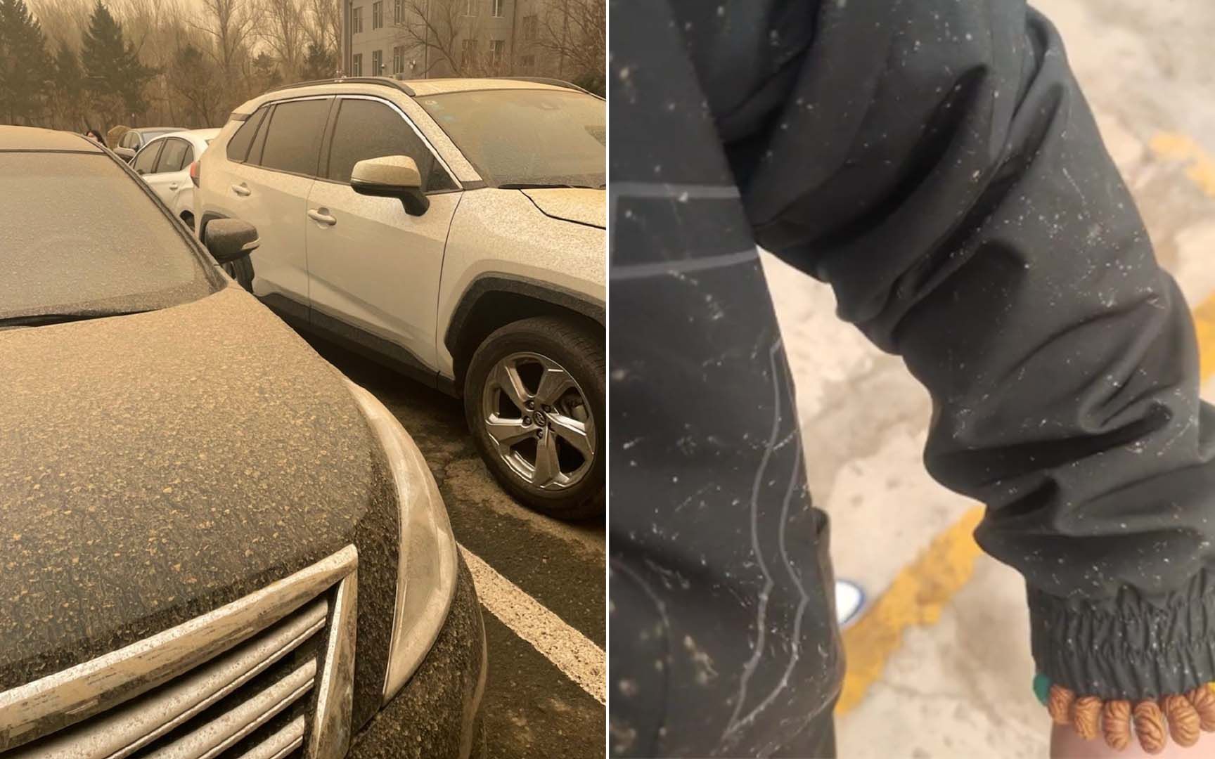 长春迎沙尘天"泥雨"突降:白车变"黄车" 衣服被泥点"包浆"