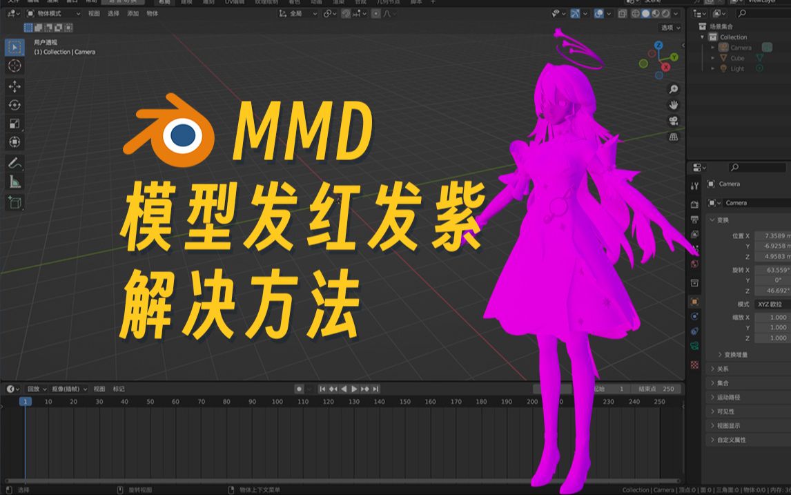 Blender导入MMD模型后发红发紫解决办法,贴图丢失问题哔哩哔哩bilibili