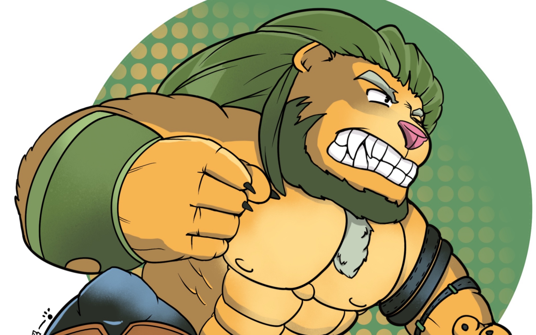 furry和肌肉狮子阿尔斯兰一起摔跤