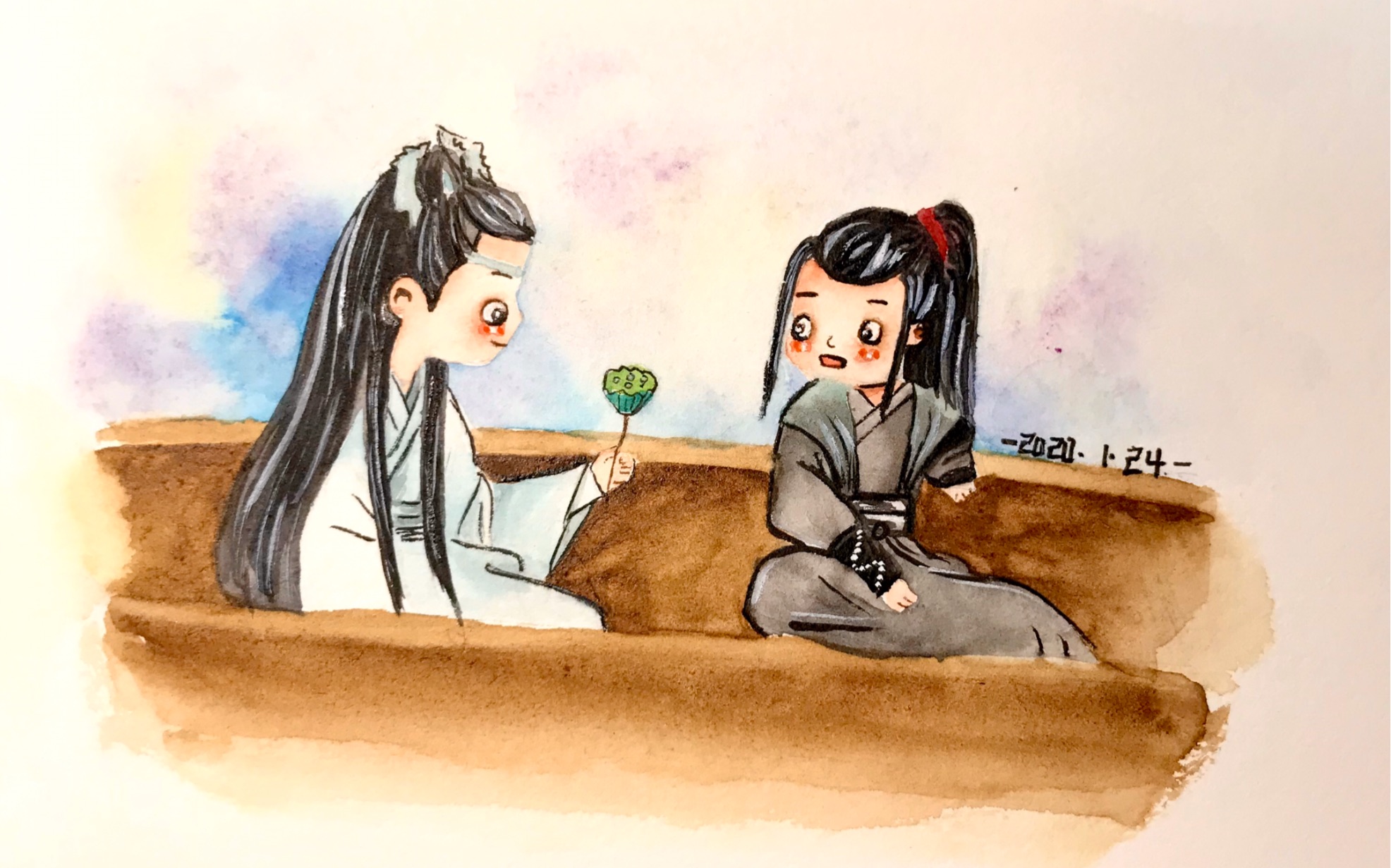 【水彩】陈情令-蓝湛宠羡下不为例水彩过程