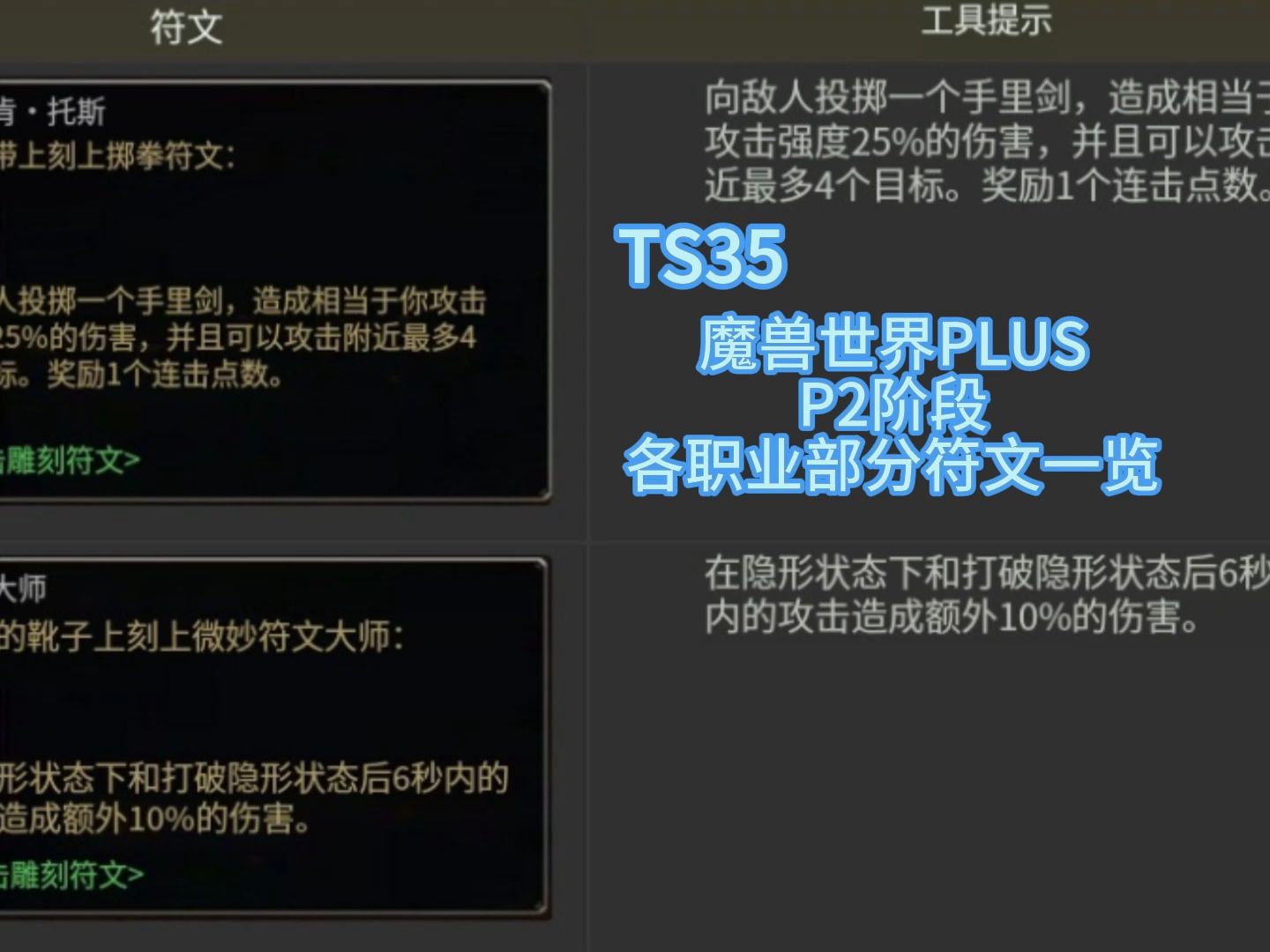 魔兽plus服p2阶段各职业符文一览