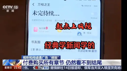 【网文大瓜】起点、晋江网文网站上央视，被批误导、引诱消费者购买【连载小说】，发函要求整改。