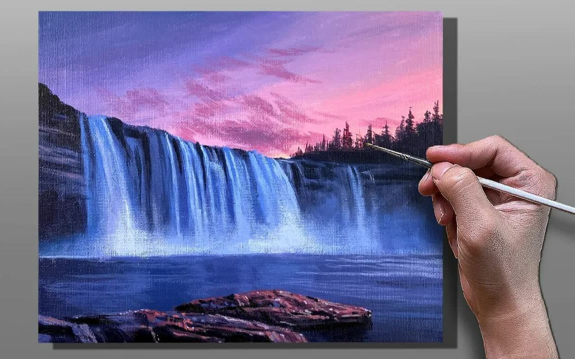 【丙烯画】【绘画教程】瀑布Acrylic Painting Majestic Waterfall Sunset哔哩哔哩bilibili