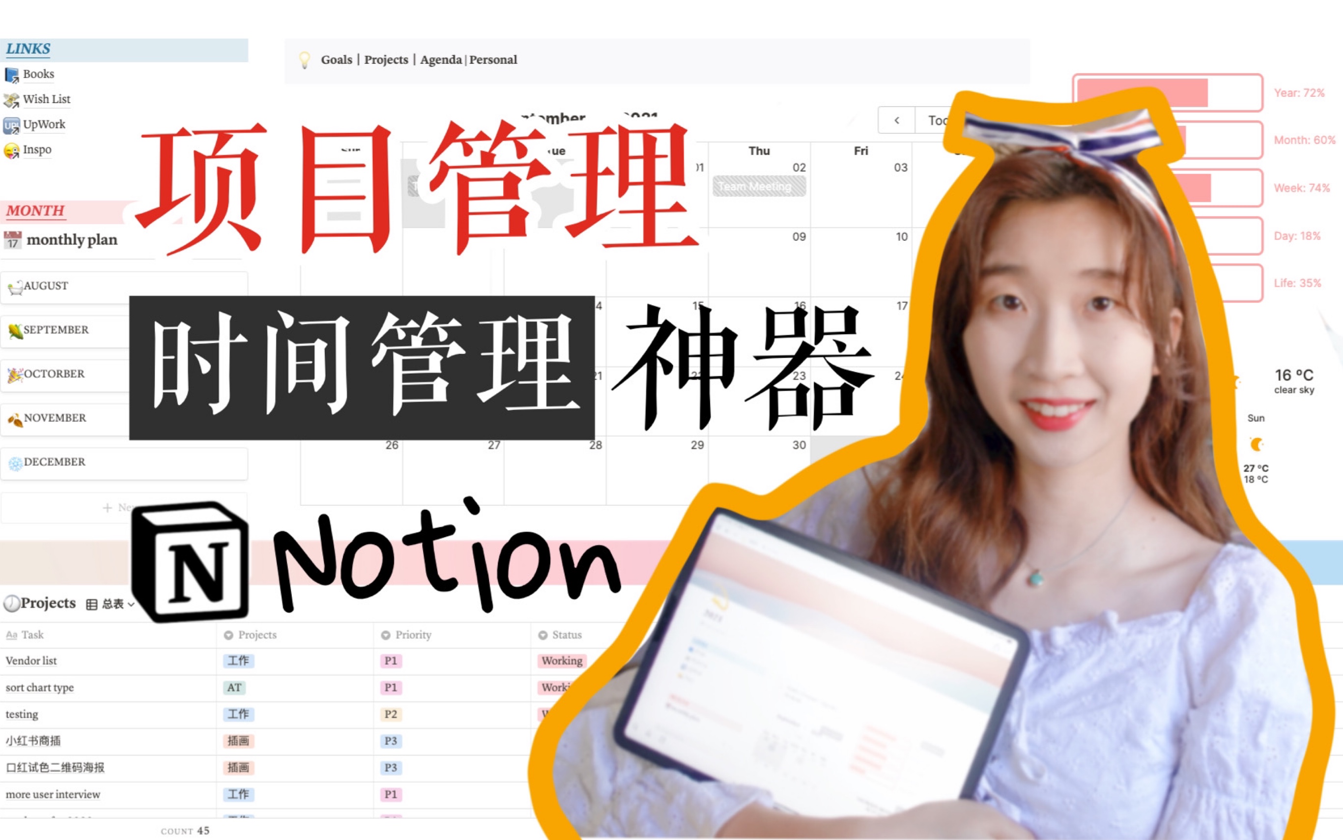 每天面对5个项目,如何用Notion做时间管理?分享我的Notion模板|项目管理|自我管理|个人知识体系哔哩哔哩bilibili