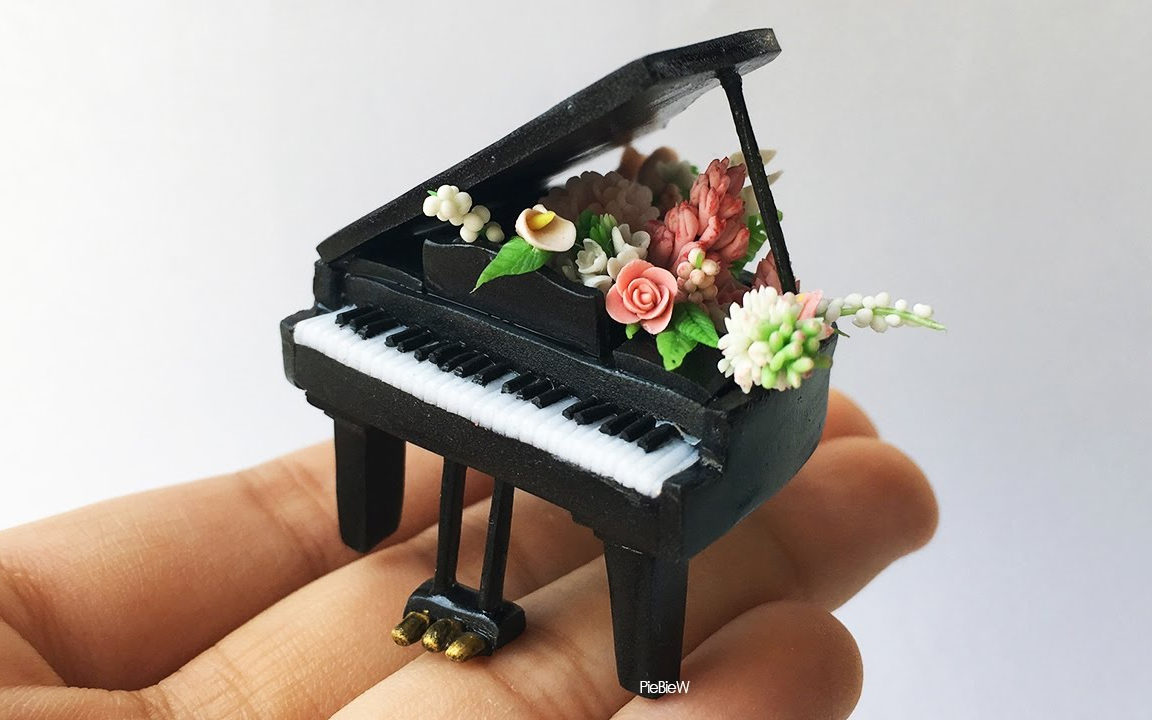 【手工教程】软陶制作鲜花钢琴 Miniature Polymer Clay Flower Piano  Watch Me Craft!哔哩哔哩bilibili