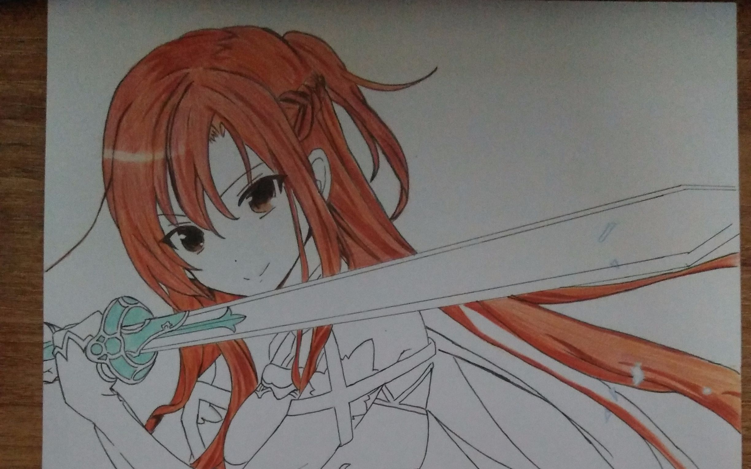 手绘刀剑神域亚丝娜上色过程1彩铅