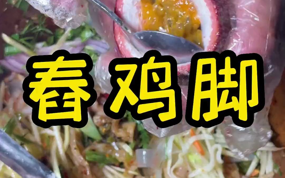 [图]挑战用一百块在西双版纳买一份舂鸡脚？！美食vlog 地方特色美食