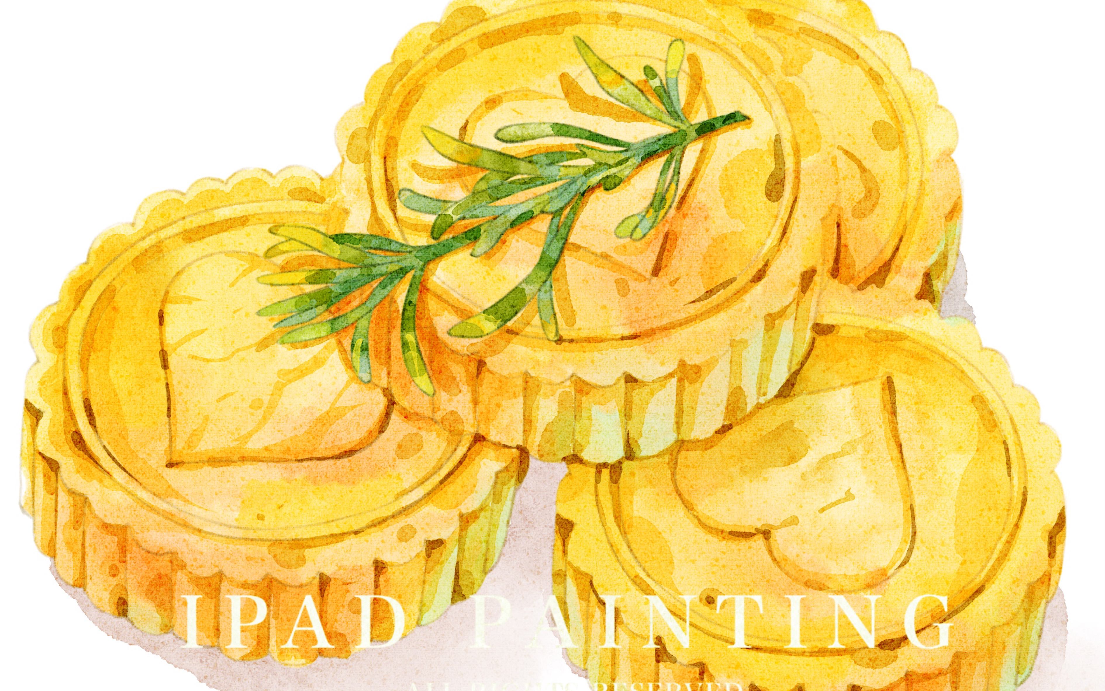 ipad仿水彩美食插画之南瓜月饼