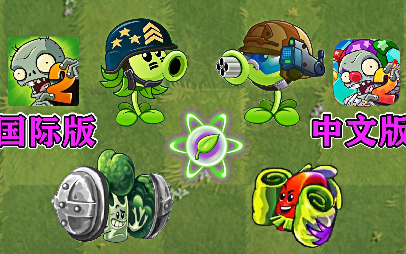 [图]pvz2：国际版vs中文版，超级机枪豌豆：火力全开！