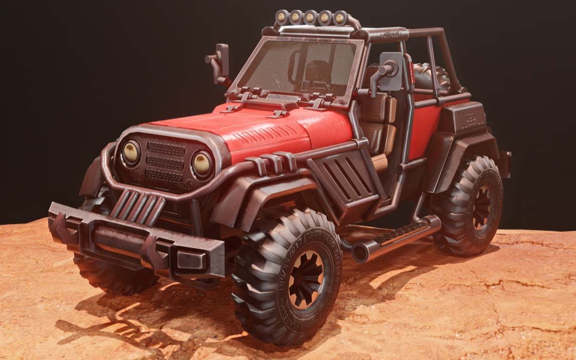 【3dmax建模】游戏场景道具"越野车"3d模型建模