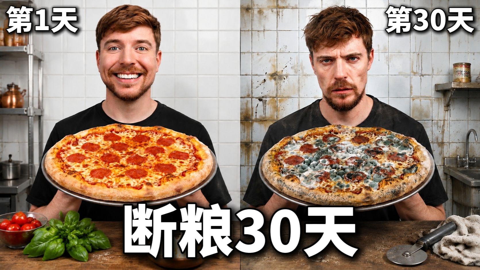 【MrBeast官方】30天不吃饭挑战，坚持不住我就剃光头！