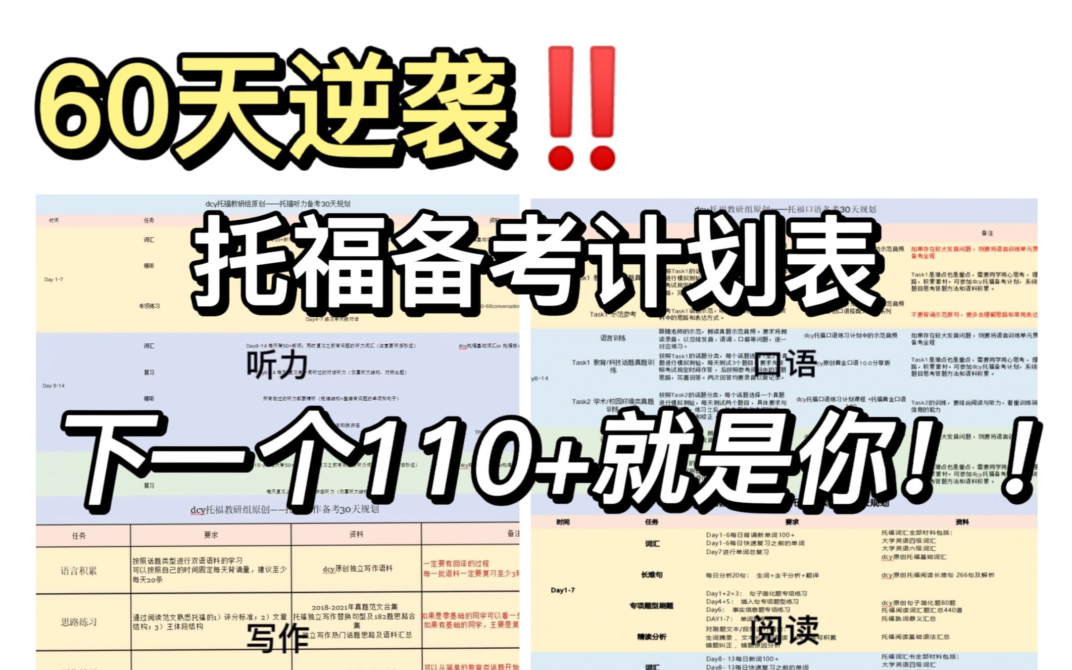 【超有效】让你逆袭的托福计划表!可打印高效托福计划模板 | 电子模板下载 打败拖延 强制自律 自我管理 |周计划 |月计划 习惯打卡 有效复盘 保姆级教程哔...