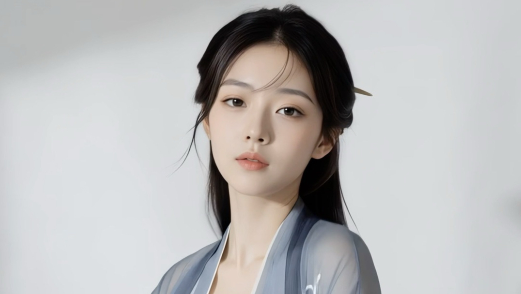 衣染墨色，风动罗裳