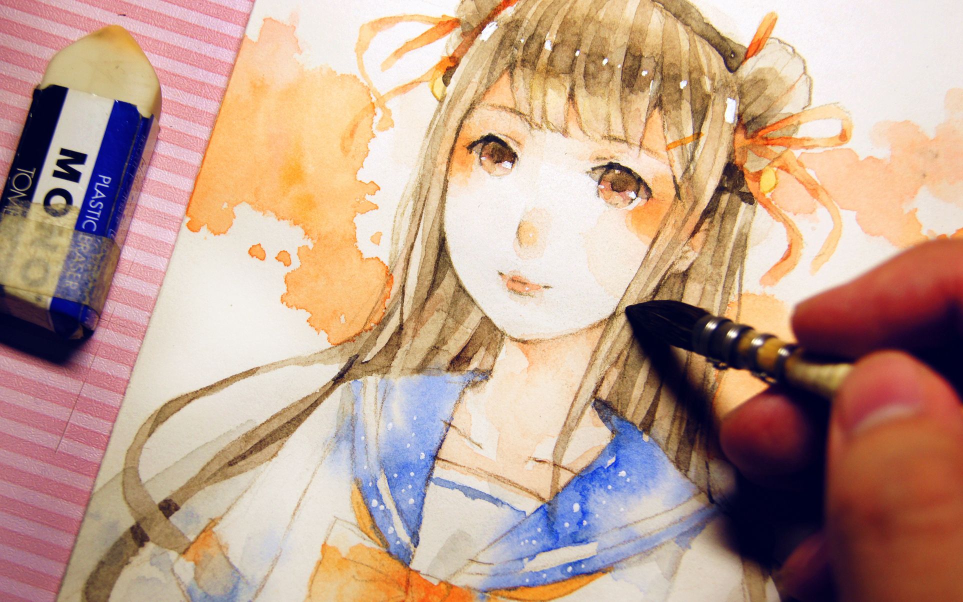 【手绘】水手服萌妹儿~(ω`)【小熊绅士水彩】