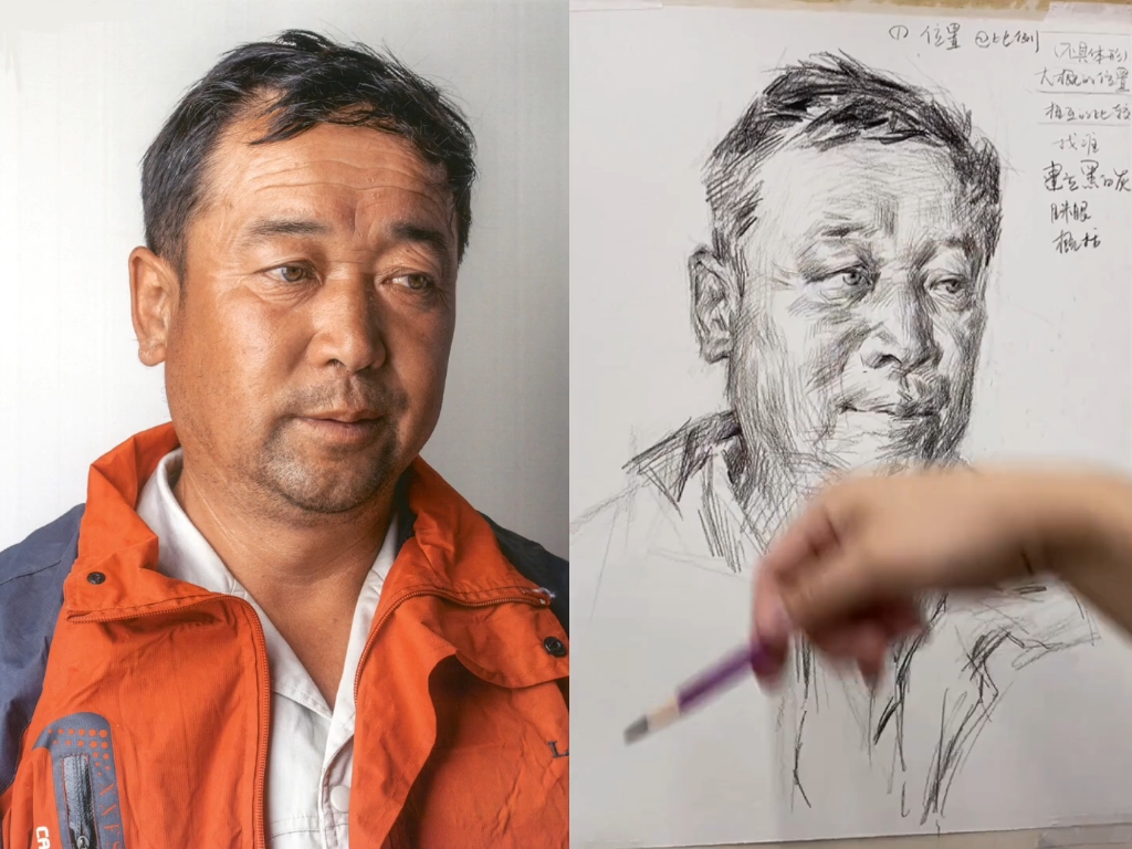 央美师锋素描头像课程_男中年知识点示范讲解