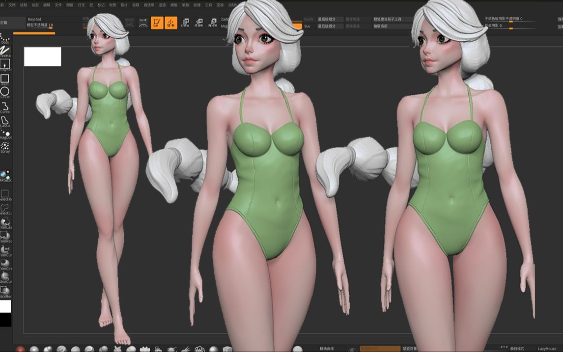 【zbrush新手教程】性感比基尼美女手办模型雕刻,zbrush角色建模