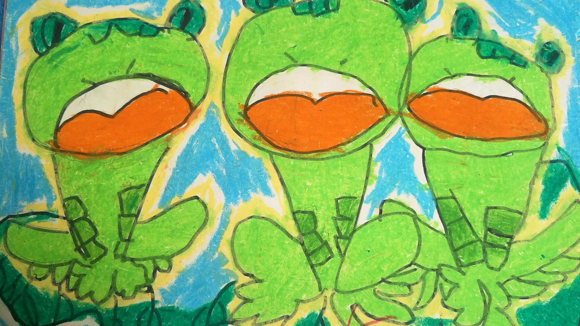 手工绘画~青蛙一家