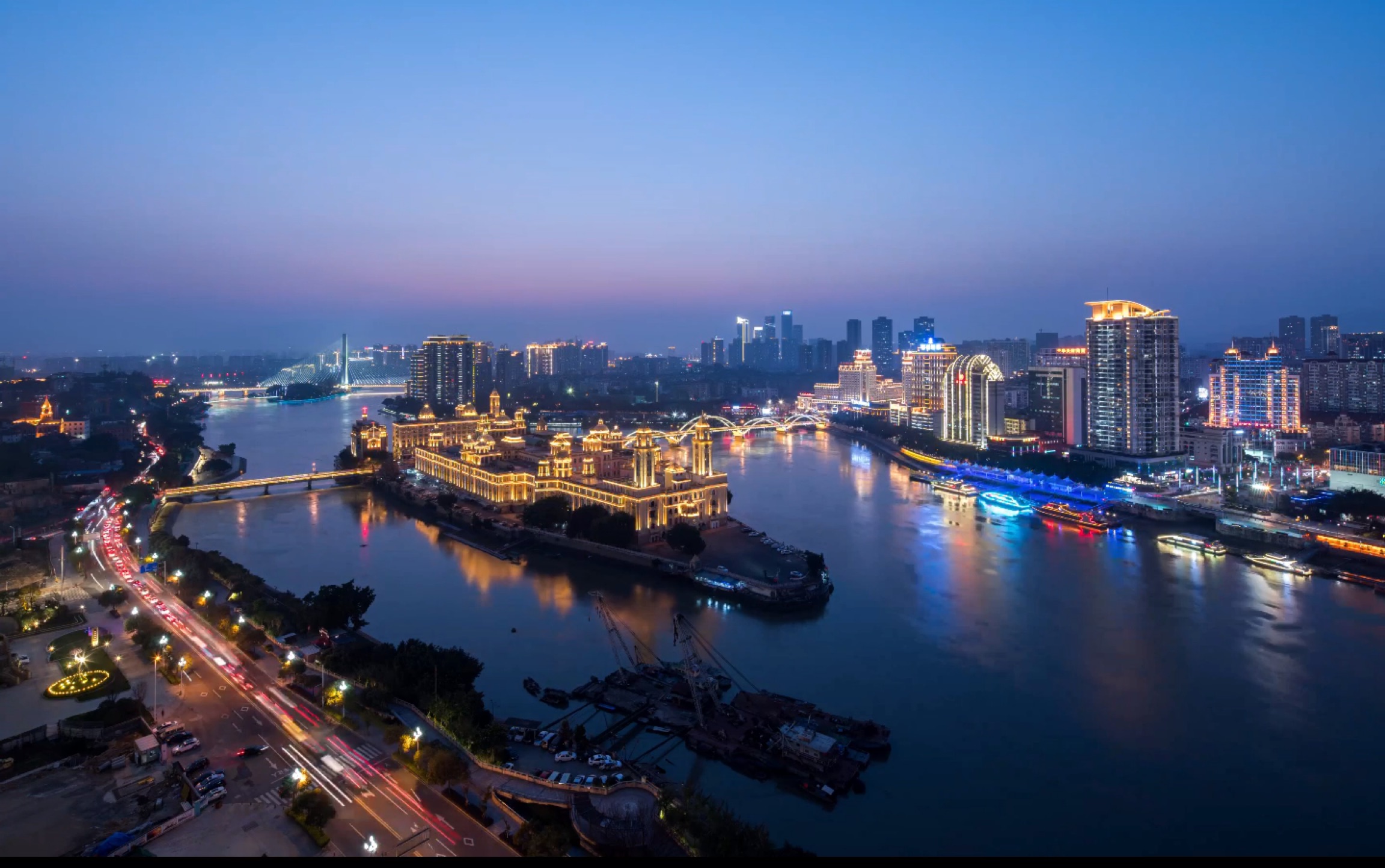 福州中洲岛日转夜延时摄影