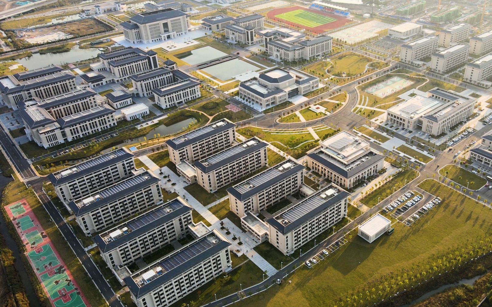 航拍潘安湖大学城,金秋十月,最美科文.