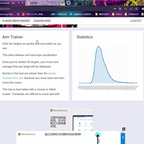 Human Benchmark - Aim Trainer 422 ms- Google Chrome 2023-01-16 13