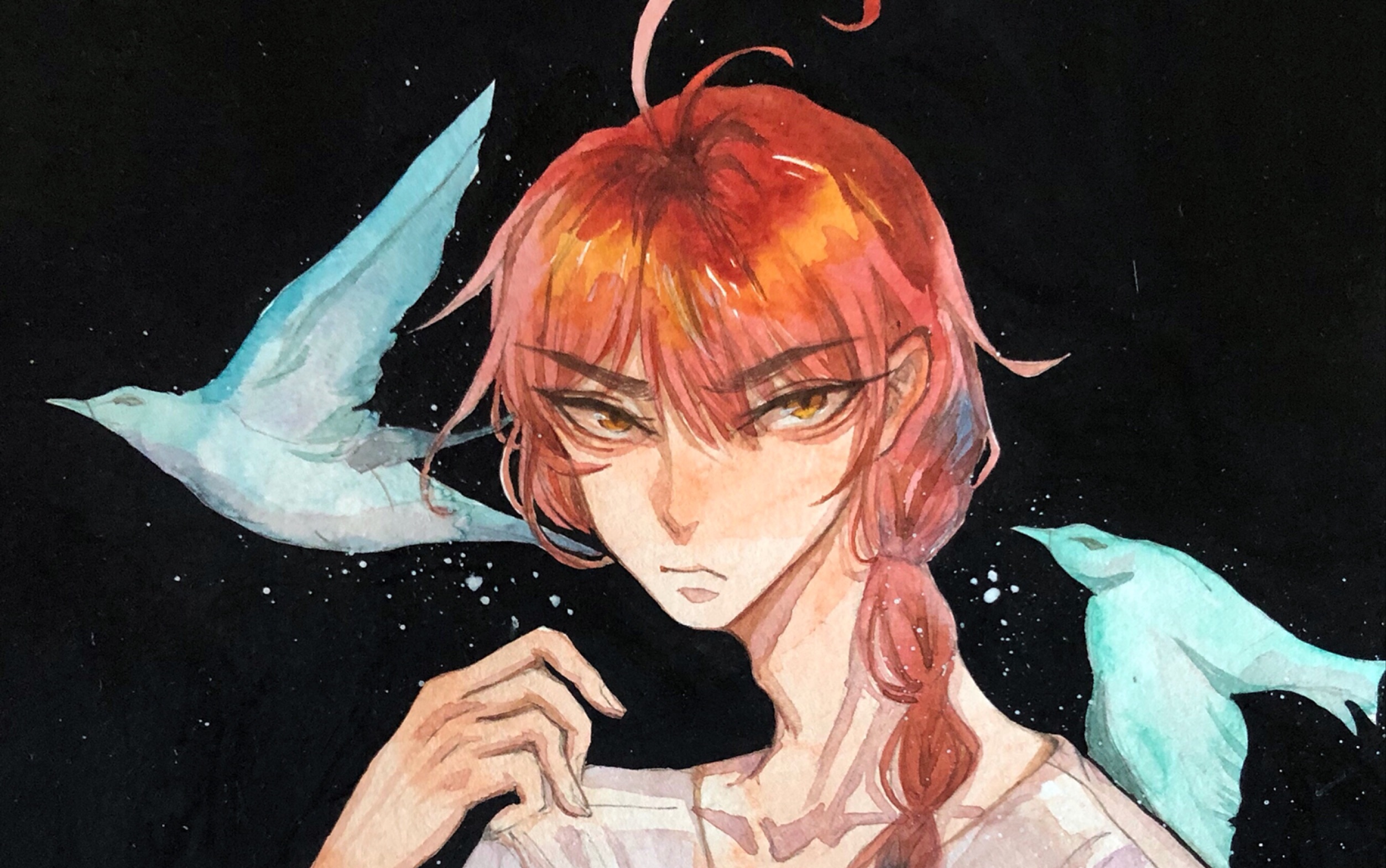 愤怒的小鸟拟人-水彩手绘上色过程(背景鸟是有参考滴)