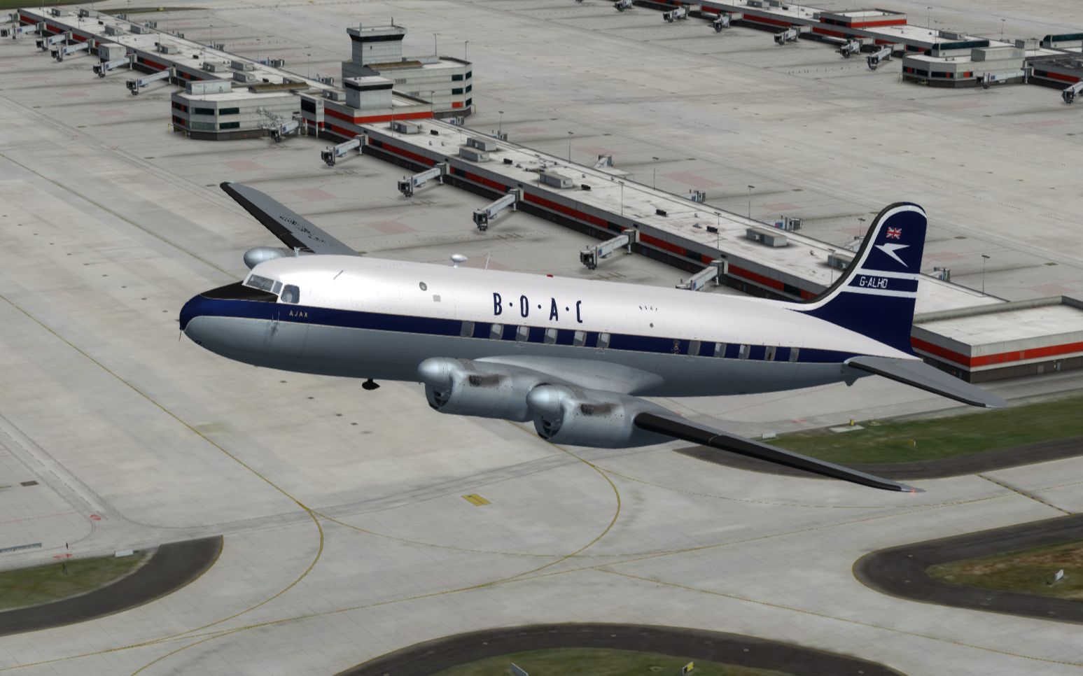 英国海外航空"阿格诺"(agonaut)客机着陆美国亚特兰大机场