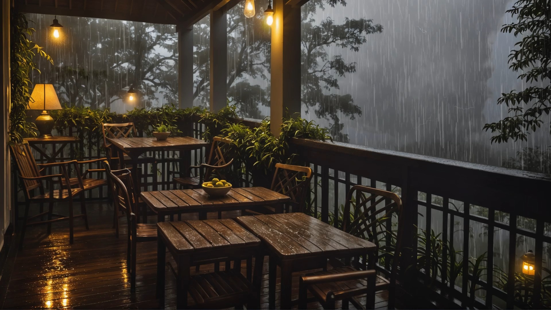 [图]雨太大，阳台都打湿了。雨声/白噪音