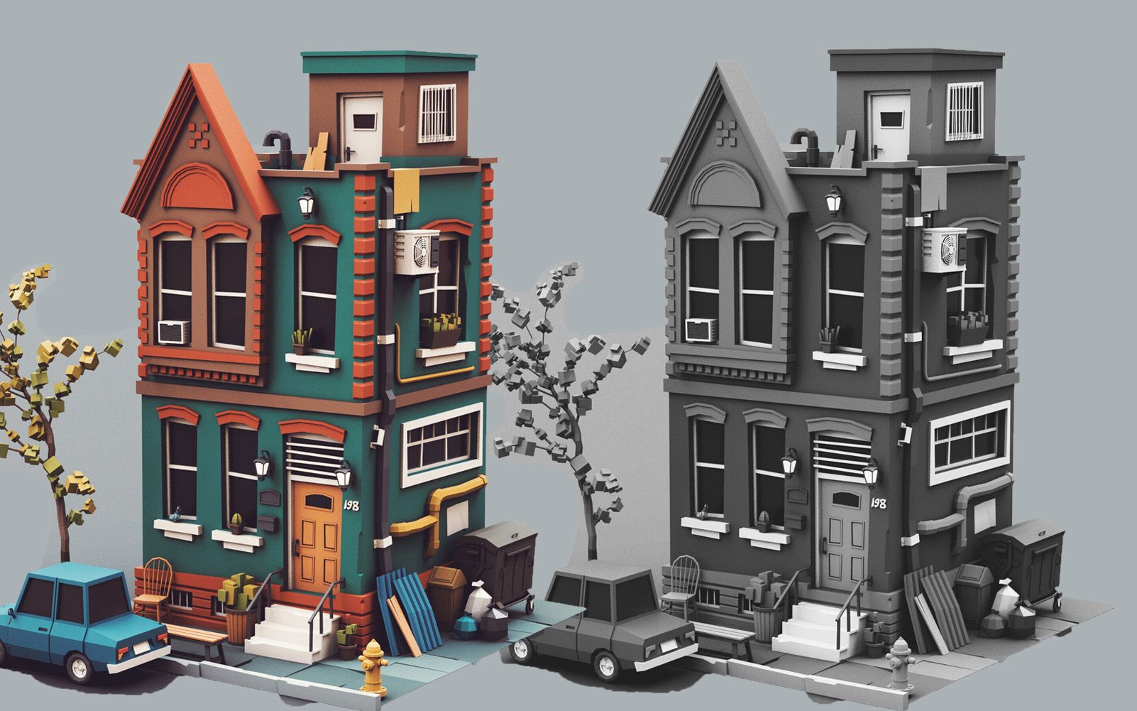 【3dmax场景建模】简单卡通洋房模型布线,卡线与渲染,风格化场景建模