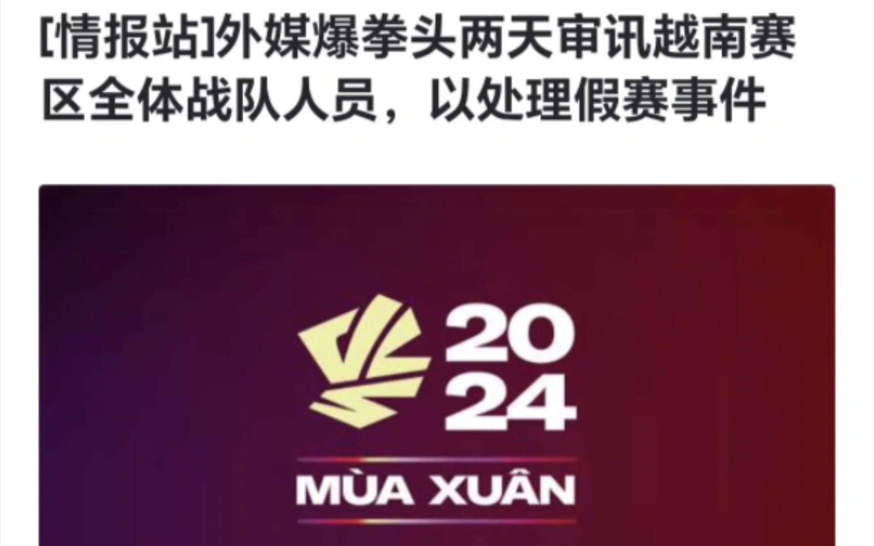 外媒爆拳头两天审讯越南赛区全体战队人员,以处理假赛事件.