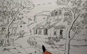 Скачать видео: 【线描风景钢笔画】典型江南古镇风景手绘教程