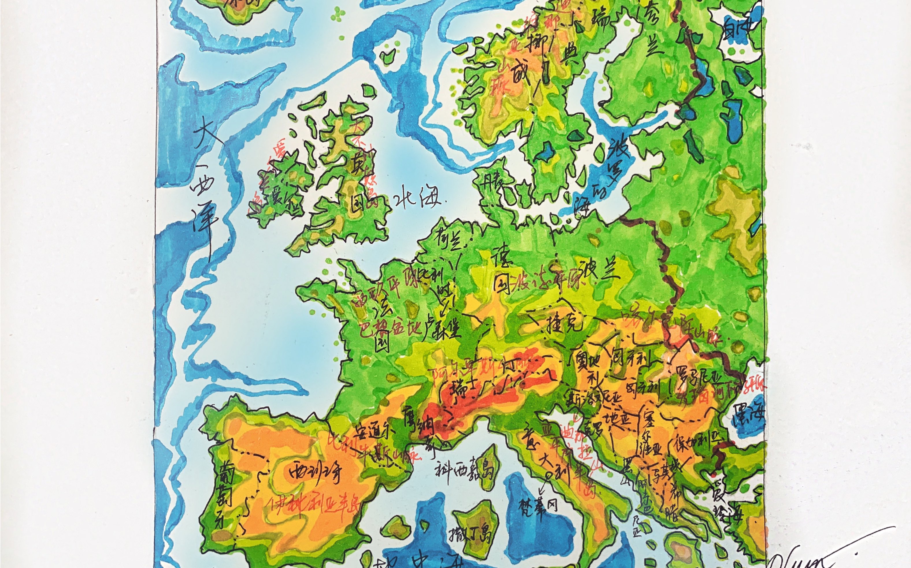 西欧地图手绘图片