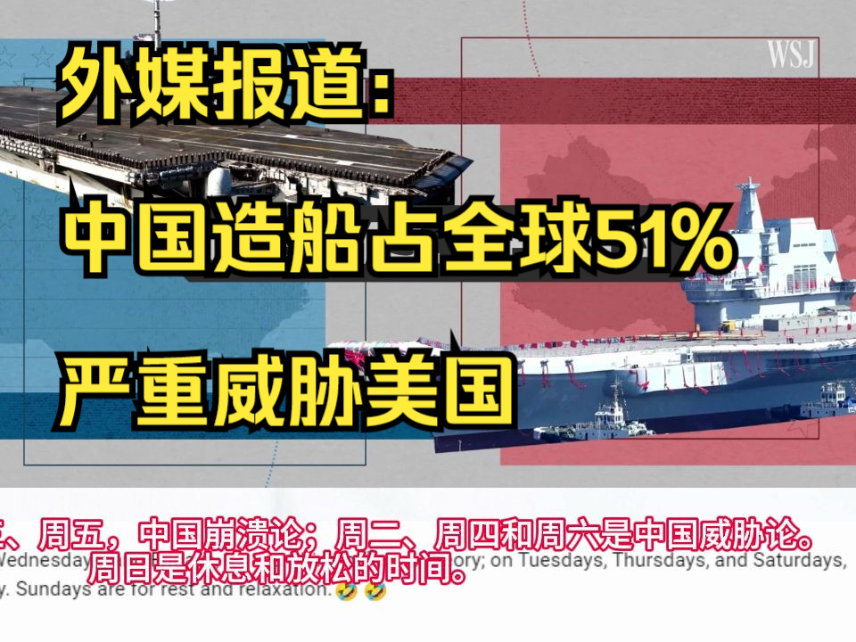 华尔街日报:中国造船业占全球51%,而美国只占1%,美国造船业受到严重威胁.网友评论:又是中国的错?哔哩哔哩bilibili