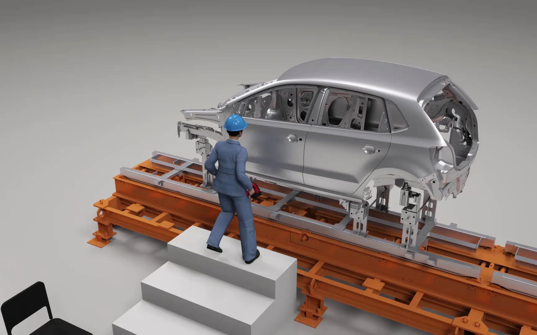 工人持手持式间隙面差测量仪检测白车身