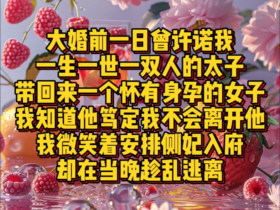 大婚前一日,曾许诺我一生一世一双人的太子带回来一个怀有身孕的女子,我知道她笃定不会离开他,我笑着安排侧妃入府,却在当晚趁乱逃离……哔哩哔...