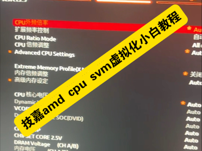新手,完全保姆级教程,技嘉打开svm 也就是虚拟化,和intel的vt 功能一样!#svm #虚拟化 #技嘉 #amd