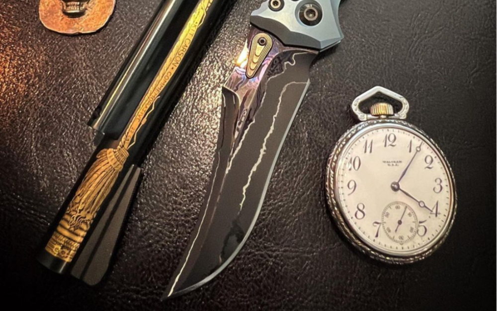 marfione定制版 两栖ram-lok metroid破碎砧大马士革冰蓝色彩钛剑标