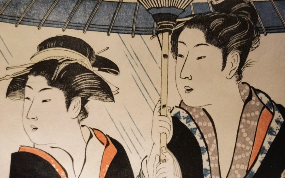 浮世绘大师鸟居清长《雨中归汤图》