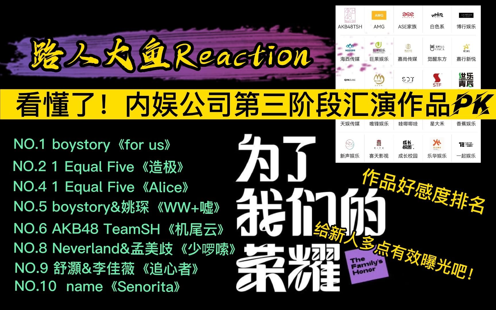 【为了我们的荣耀|Reaction】应该看懂了这节目!给内娱公司新人多点机会没毛病,不过有效展示才能吸粉啊!一口气看完第三阶段作品大PK!哔哩哔哩...